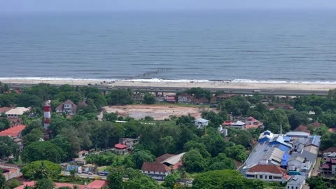 Broad overhead shot illustrating the connection between coastal infrastructure Stock Footage 342471281