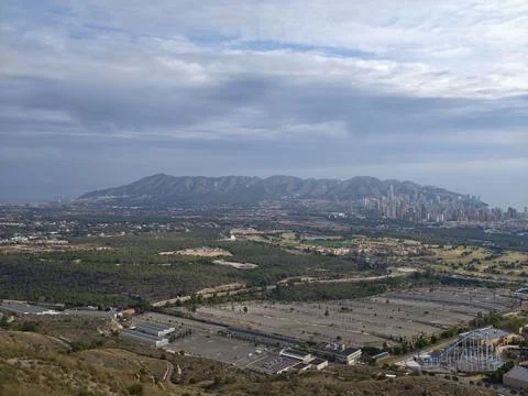 Broad panorama of urban development, Wideangle scene showing metropolitan spread Stock Photos