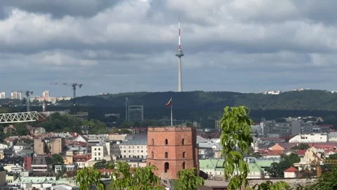 Broad Panoramic Cityscape of Vilnius Historic and Modern Landmarks Stock Footage 341397602