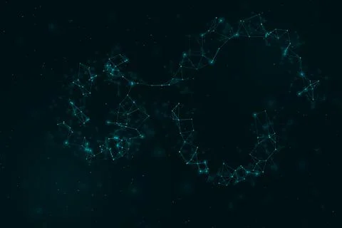 A broad ring of luminous digital connections forms an orbital shape, evokin.. Stock Illustration
