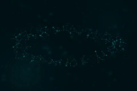 A broad ring of luminous teal connections forms an elegant abstract orbit i.. Illustrazione stock