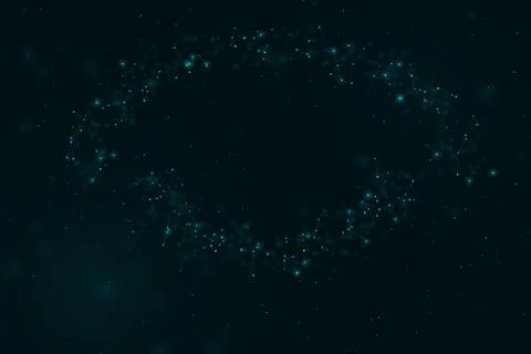 A broad ring of sparkling network points creates a soft circular compositio.. Stock Illustration