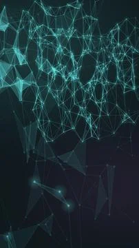 A broad turquoise web of nodes, fine lines, and translucent polygonal shape.. Stock Illustration