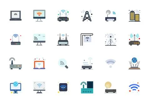 Broadband Complete Vector Package with 24 High Resolution Flat Editable Icons Stock Illustration