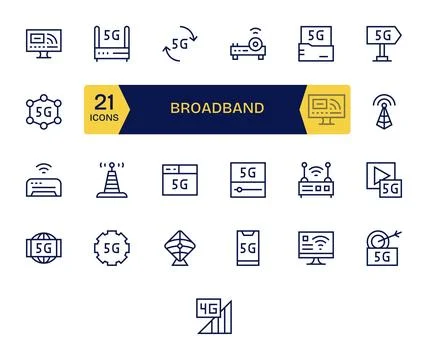 Broadband Essential Vector Set including 25 Grid Fitted Regular Line 128x12.. Stock Illustration