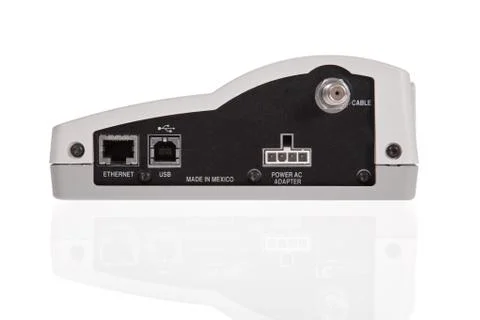 Broadband modem back with ports isolated on a white background Stock Photos