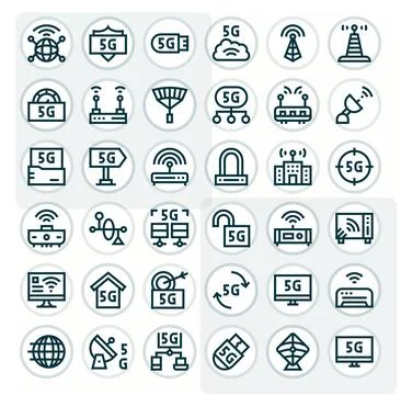 Broadband Vector Icon Set with 36 Bold Line 128x128 Pixel Optimized Graphics 스톡 일러스트