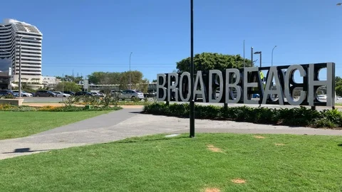 Broadbeach, QLD/Australia - APRIL 07 2019 - Broadbeach Sign and The Star Casino Stock Footage 106216265
