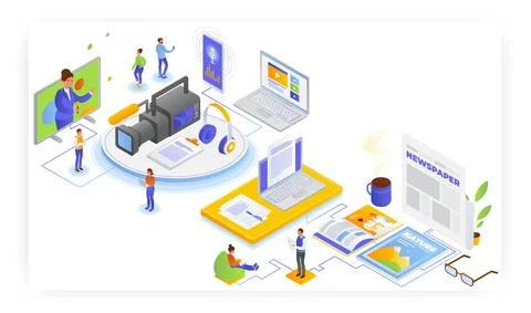 Broadcast and print journalism, vector isometric illustration. Radio television Stock Illustration