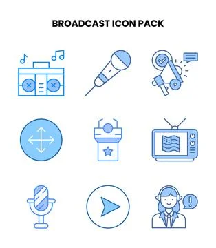 Broadcast Blue UI Icons Pack Stock Illustration