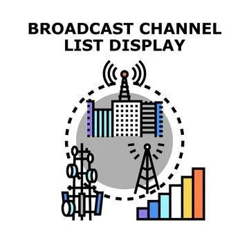Broadcast channel list display with network towers Stock Illustration