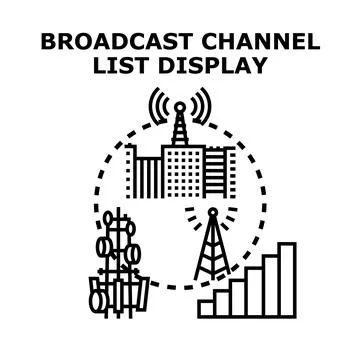 Broadcast channel list display with network towers Stock Illustration