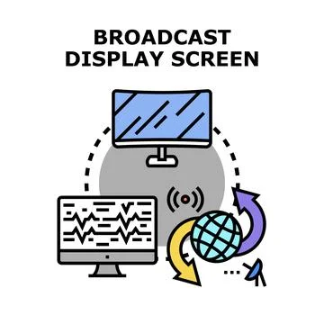 Broadcast display screen transmitting global data information Stock Illustration
