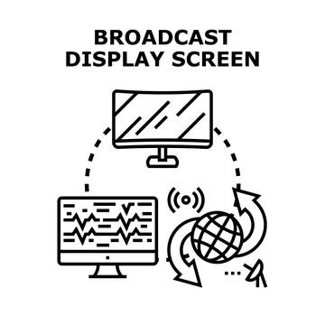Broadcast display screen transmitting global data information Stock Illustration