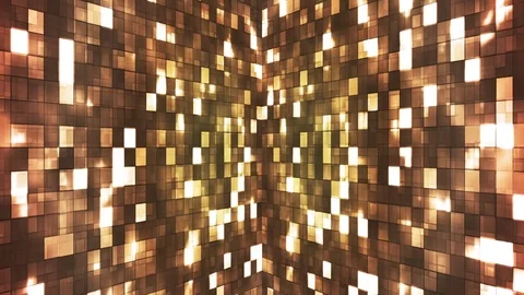 Broadcast Firey Light Hi-Tech Squares Walls, Brown Golden, Abstract, Loop, 4K Stock Footage 74343417