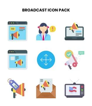 Broadcast Flat Bundle Icons Pack Ilustración de archivo