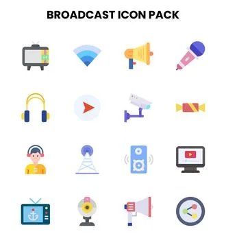 Broadcast Flat Bundle Icons Pack Ilustración de archivo