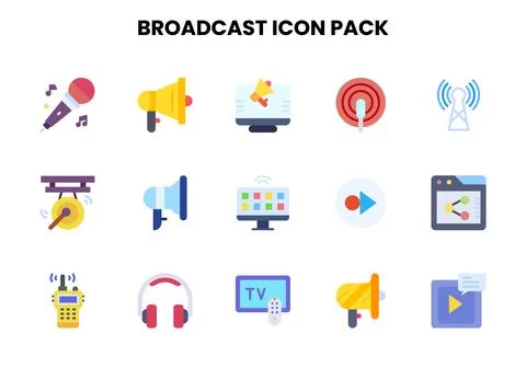 Broadcast Flat Bundle Icons Pack Stock Illustration