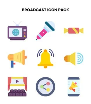 Broadcast Flat Collection Icons Pack Ilustración de archivo