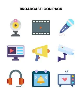 Broadcast Flat Scalable Icons Pack Ilustración de archivo