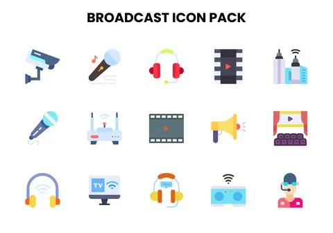 Broadcast Flat Vector Icons Pack Ilustración de archivo