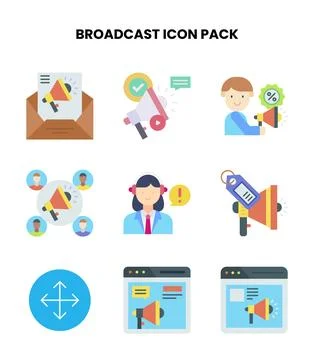 Broadcast Flat Vector Icons Pack Stock Illustration