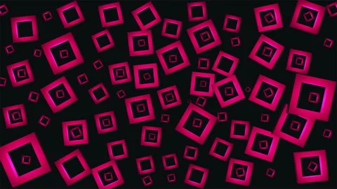 Broadcast Floating Spinning Blinking Hi-Tech Illuminated Squares, Magenta,Events Stock Footage 238536286