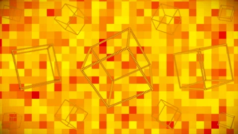 Broadcast Floating Spinning Hi-Tech Hollow Cubes, Golden, Technology, 3D,Loop,4K Stock Footage 205396486
