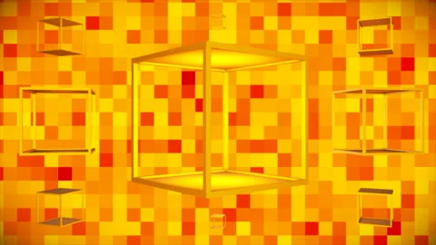 Broadcast Floating Spinning Hi-Tech Hollow Cubes, Golden, Technology, 3D,Loop,4K Stock Footage 205452857