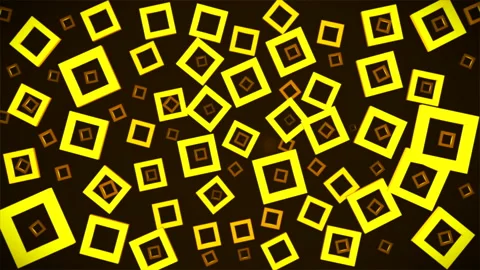 Broadcast Floating Spinning Hi-Tech Illuminated Squares,Golden,Events,3D,Loop,4K Stock Footage 212013956