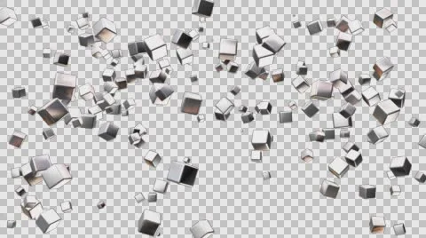 Broadcast Flying Hi-Tech Cubes, Grayscale, Corporate, Alpha Channel, Loop, HD Stock Footage 57853883