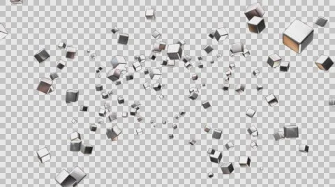 Broadcast Flying Hi-Tech Cubes, Grayscale, Corporate, Alpha Channel, Loop, HD Stock Footage 57860710