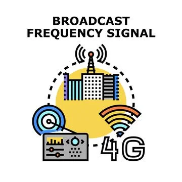 Broadcast frequency signal transmitting communication data technology Stock Illustration