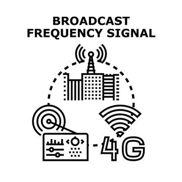 Broadcast frequency signal transmitting communication data technology Stock Illustration