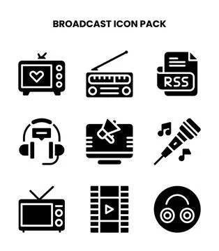 Broadcast Glyph Design Icons Pack Ilustración de archivo