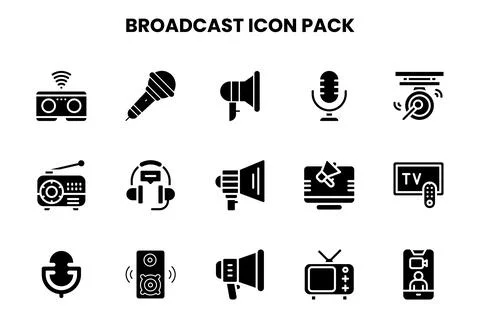 Broadcast Glyph Icons Pack Stock Illustration