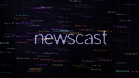 Broadcast Interface with Floating Digital Keywords on Dark Grid Background Video stock 310397790