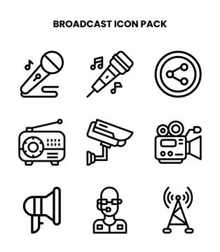 Broadcast Line Collection Icons Pack Ilustración de archivo