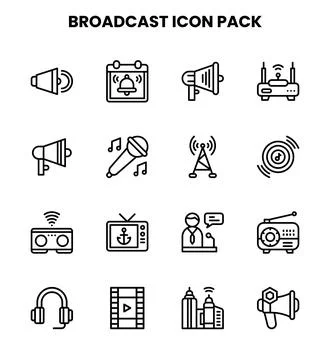 Broadcast Line Collection Icons Pack Stock Illustration