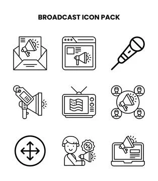 Broadcast Line Collection Icons Pack Stock Illustration