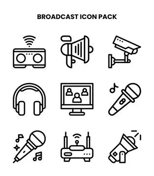 Broadcast Line Graphics Icons Pack Stock Illustration
