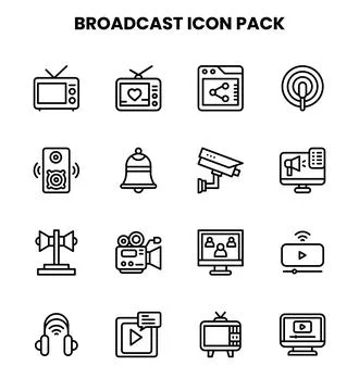 Broadcast Line Icons Pack Stock Illustration