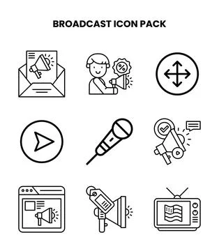 Broadcast Line Icons Pack Stock Illustration