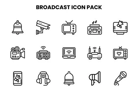 Broadcast Line Set Icons Pack Stock Illustration