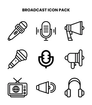 Broadcast Line Set Icons Pack Stock Illustration