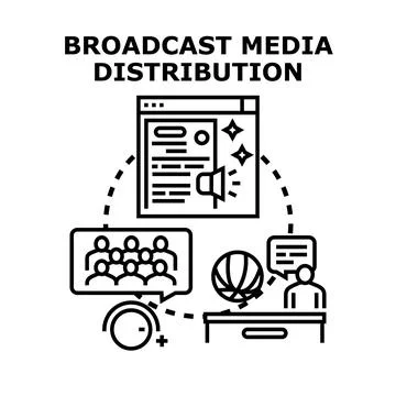 Broadcast media distribution concept communicating content globally Stock Illustration