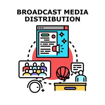 Broadcast media distribution concept communicating content globally Stock Illustration