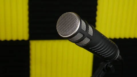 Broadcast Microphone In Front of Studio Acoustic Foam Still Shot Stock Footage 96801625