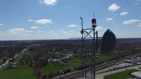 Broadcast Microwave Dish and Tower Beacon aerial view Stock Footage 68655007