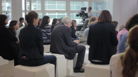 Broadcast Operator and People at Presentation Stock Footage 46065687